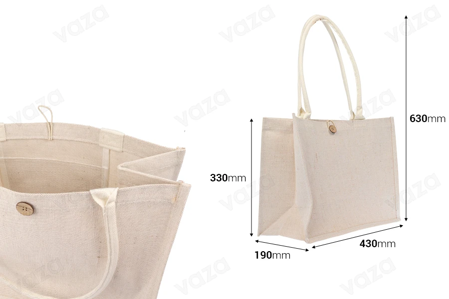 Tragetasche aus Baumwolle und Jute (320–350 g/m²) mit Innentasche Tragetasche aus Baumwolle und Jute (320–350 g/m²) mit Innentasche-bildabmessungen