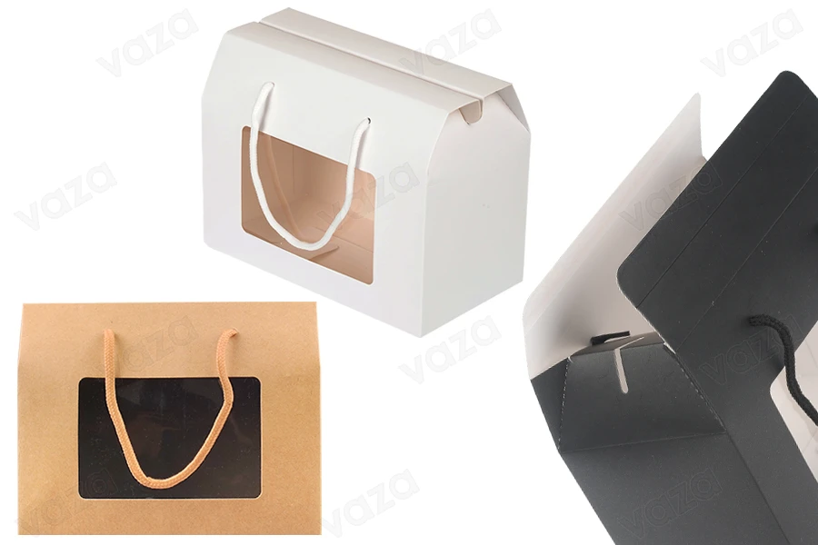 Paper box - gift bag 200x110x155 mm with string and window in various colors - 12 pcs-image_product