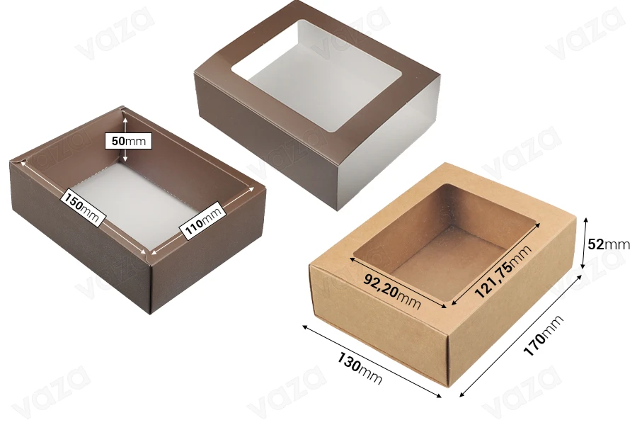 Kraft paper drawer box 170x130x52 mm with window - 12 pcs Kraft paper drawer box 170x130x52 mm with window - 12 pcs-image_dimensions