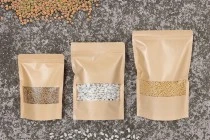 Σακουλάκια κραφτ τύπου Doy Pack 160x40x220 mm, με κλείσιμο zip, παράθυρο, εσωτερική και εξωτερική διάφανη επένδυση και δυνατότητα σφράγισης με θερμοκόλληση - 100 τμχ