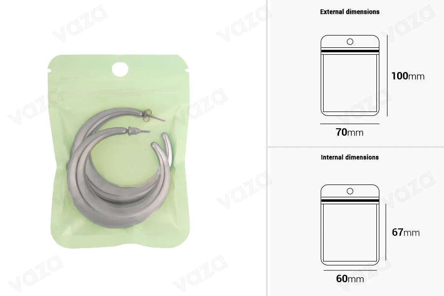 Plastic bags with zip closure 70x100 mm in various colors, transparent front side and heat sealing possibility - 100 pcs. Plastic bags with zip closure 70x100 mm in various colors, transparent front side and heat sealing possibility - 100 pcs.-image_dimensions