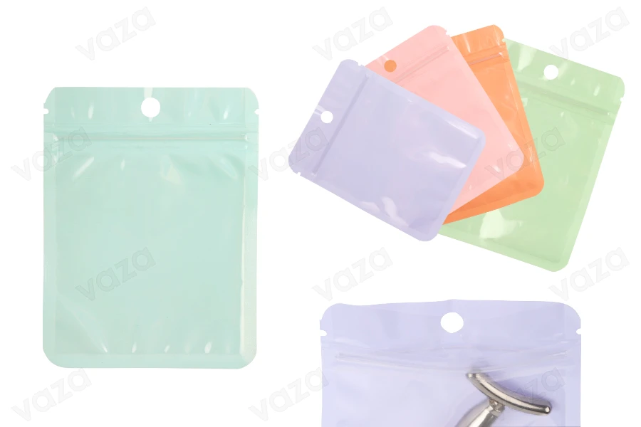 Plastiktüten mit Zip-Verschluss 90x120 mm in verschiedenen Farben, transparenter Vorderseite und Heißsiegelmöglichkeit - 100 Stk.-produktbild