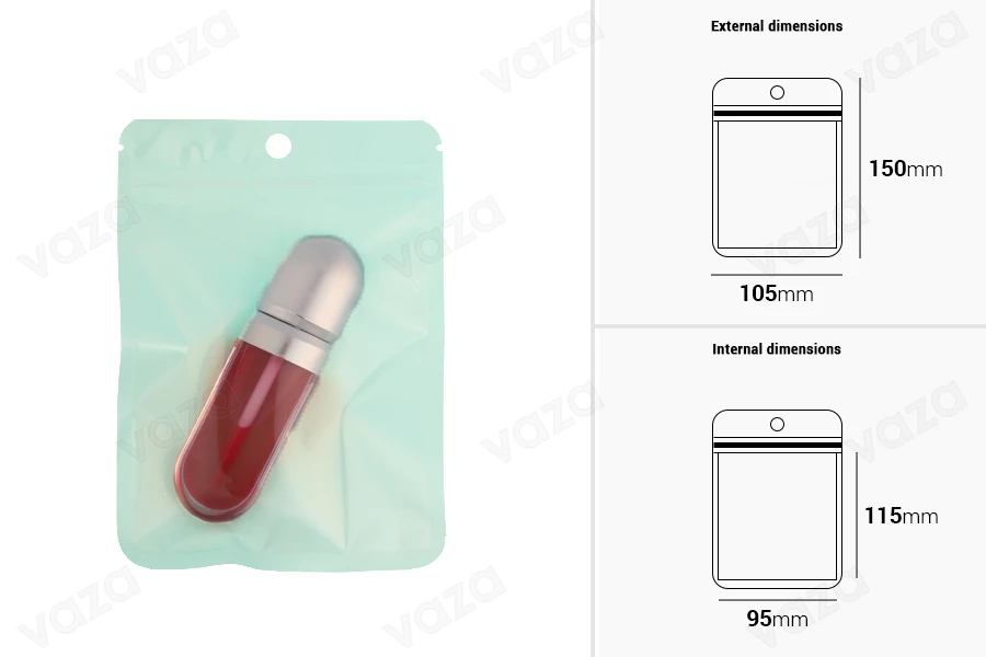 Plastic bags with zip closure 105x150 mm in various colors, transparent front side and heat sealing possibility - 100 pcs.-image_dimensions