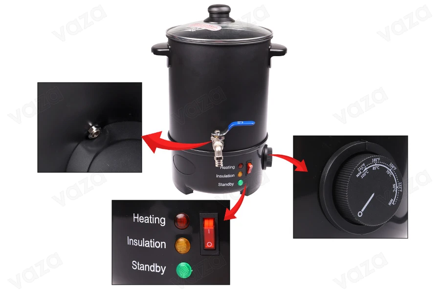 Machine à fondre la cire 6 L - liquéfier avec option chauffage et robinet métallique Machine à fondre la cire 6 L - liquéfier avec option chauffage et robinet métallique-photo_groupe