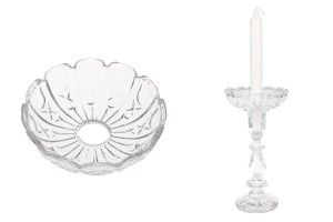 Piatto in vetro trasparente 118x34 mm con foro centrale (26 mm) per candelieri e lampadari-3