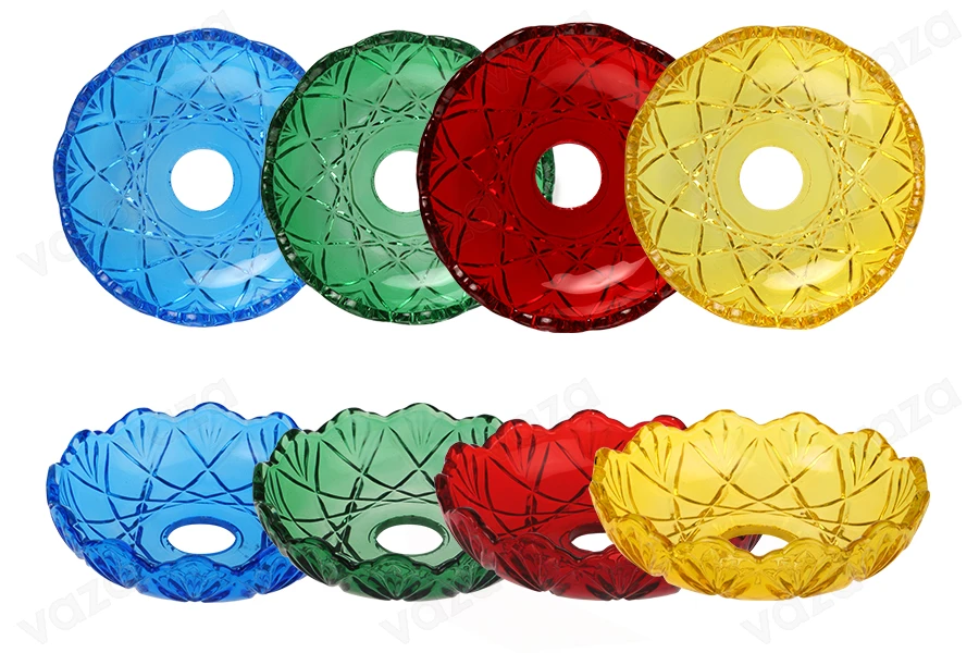 Bobèche en verre 120x30 avec trou central de 26 mm pour bougeoirs et lustres de différentes couleurs-photo_produit