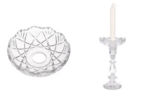 Bobeche in vetro trasparente 120x30 con foro centrale da 26 mm per candelieri e lampadari-3