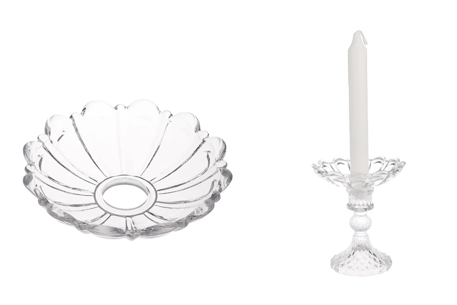 Bobèche en verre transparent 110x26 avec trou central de 26 mm pour bougeoirs et lustres de différentes couleurs Bobèche en verre transparent 110x26 avec trou central de 26 mm pour bougeoirs et lustres de différentes couleurs