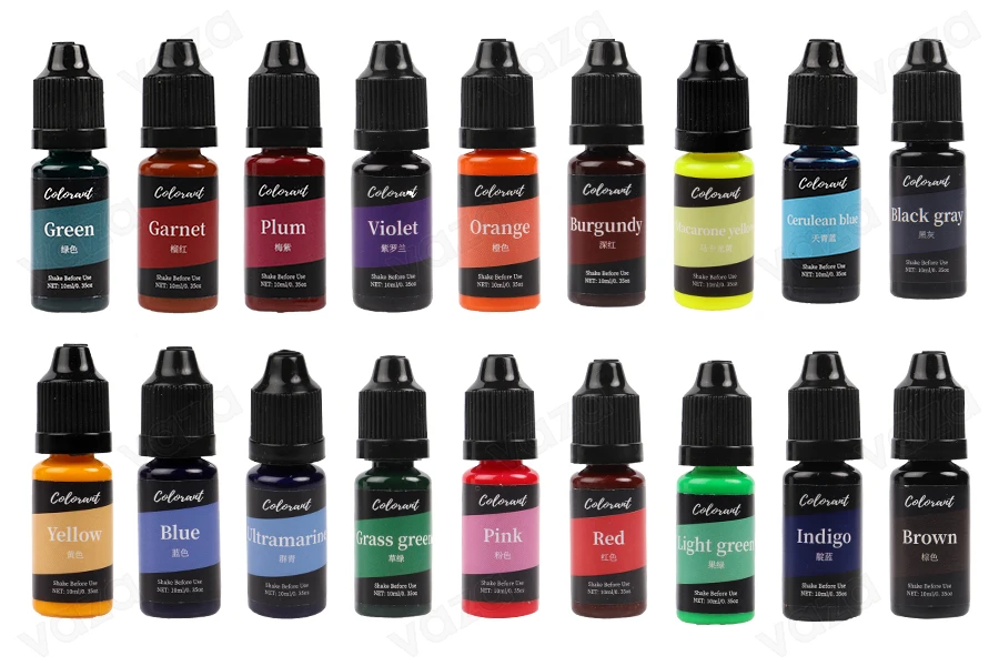 Set me 18 ngjyra të lëngshme për qirinj, 10 ml secila-