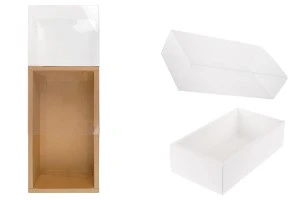 Boîte d'emballage en papier (300 g/m²) 220x120x60 mm  avec fenêtre transparente à tiroir en blanc et kraft - 12 pièces-1