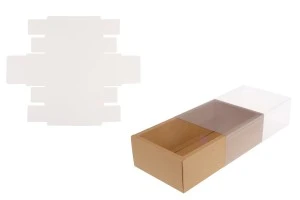 Boîte d'emballage en papier (300 g/m²) 220x120x60 mm  avec fenêtre transparente à tiroir en blanc et kraft - 12 pièces-5