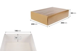 Boîte d'emballage en papier (300 g/m²) 300x200x60 mm avec fenêtre transparente à tiroir en blanc et kraft - 12 pièces-2
