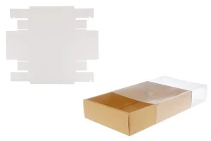 Boîte d'emballage en papier (300 g/m²) 300x200x60 mm avec fenêtre transparente à tiroir en blanc et kraft - 12 pièces-5