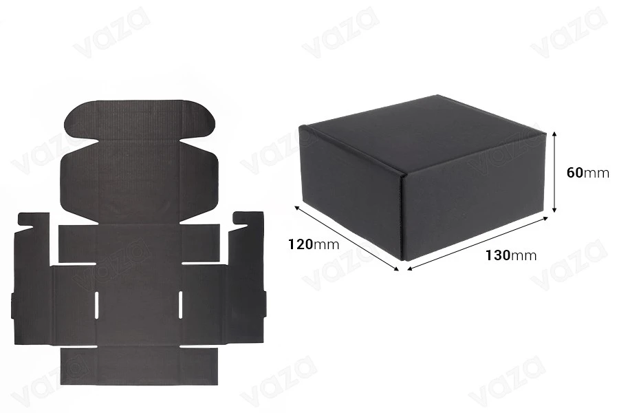 Black kraft paper packaging box without window 130x120x60 mm-εικόνα_διαστάσεις