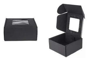Black kraft paper packaging box with window 130x120x60 mm - 20 pcs-1