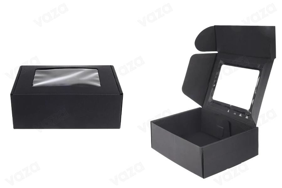 Black kraft paper packaging box with window 170x130x60 mm - 20 pcs-image_product