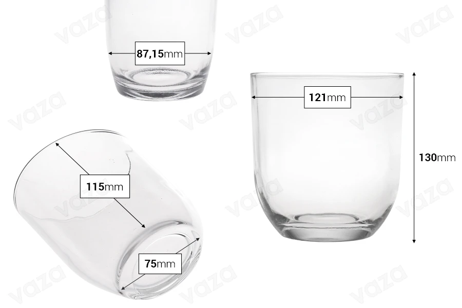 Pot décoratif en verre transparent 121x130 mm pour bougie Pot décoratif en verre transparent 121x130 mm pour bougie-photo_dimensions