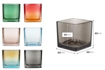 Γυάλινο τετράγωνο διακοσμητικό βάζο 60x60 mm σε διάφορα χρώματα Γυάλινο τετράγωνο διακοσμητικό βάζο 60x60 mm σε διάφορα χρώματα