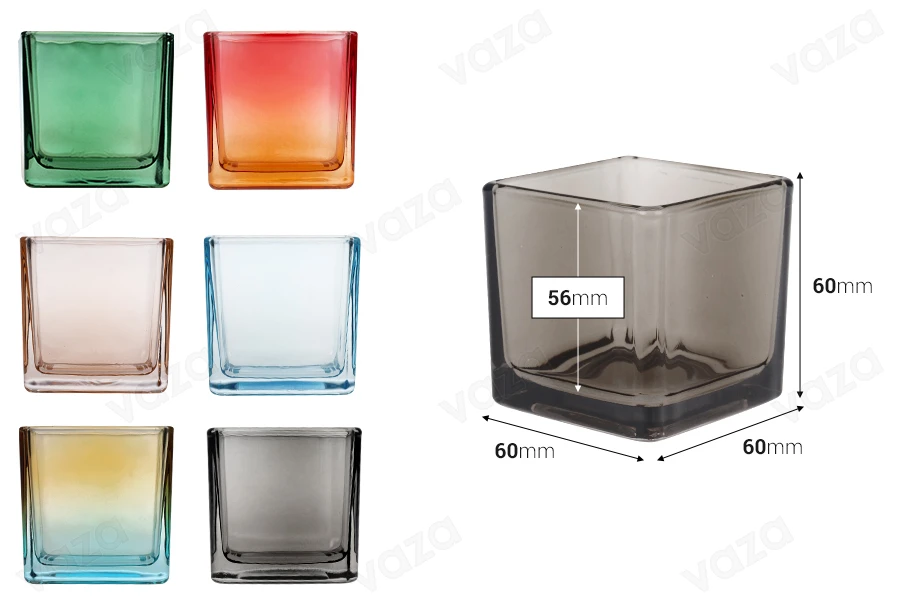 Glass square decorative vase 60x60 mm in different colors-image_dimensions