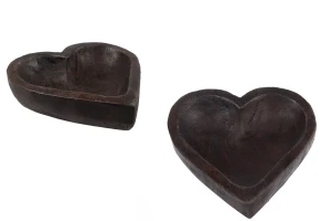 Bol décoratif en bois en forme de cœur 185x45 mm pour bougie-1