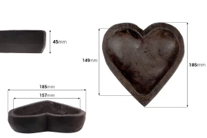 Bol décoratif en bois en forme de cœur 185x45 mm pour bougie-2