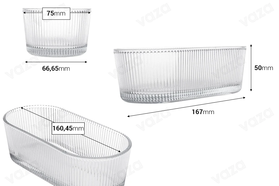 Bol ovale en verre transparent 50x167x75 mm Bol ovale en verre transparent 50x167x75 mm-photo_dimensions