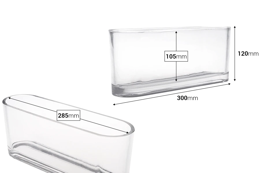 Γυάλινο διάφανο διακοσμητικό δοχείο 300x80x120 mm για κερί Γυάλινο διάφανο διακοσμητικό δοχείο 300x80x120 mm για κερί
