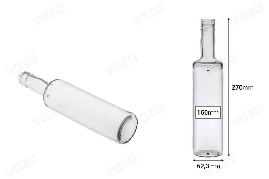 Μπουκάλι γυάλινο διάφανο 500ml (PP 31.5) - 28 τμχ-εικόνα_διαστάσεις
