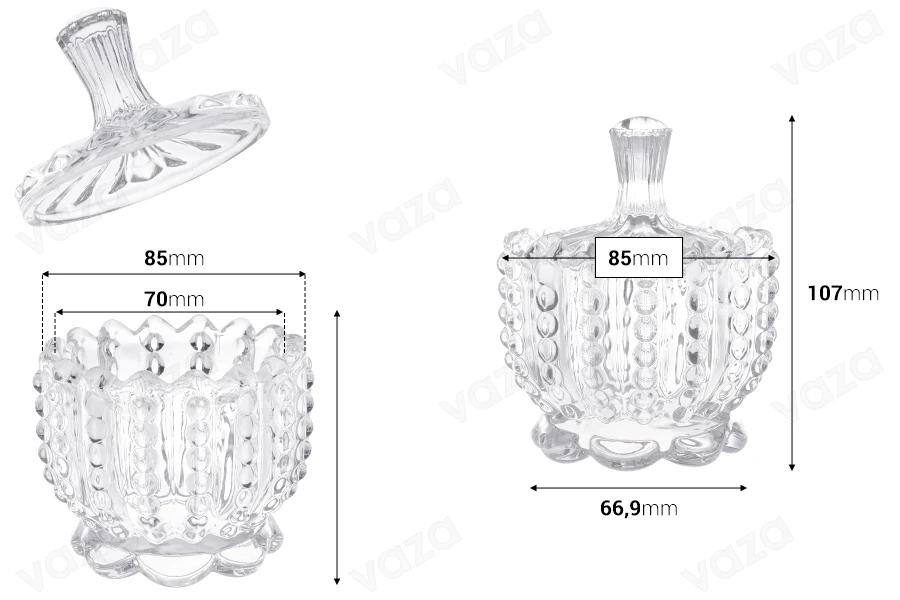 Dekoratives Bonbonglas mit Deckel - 85x107 mm Dekoratives Bonbonglas mit Deckel - 85x107 mm-bildabmessungen