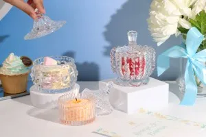 Bocal à bonbons décoratif en verre avec couvercle - 85x107 mm-3