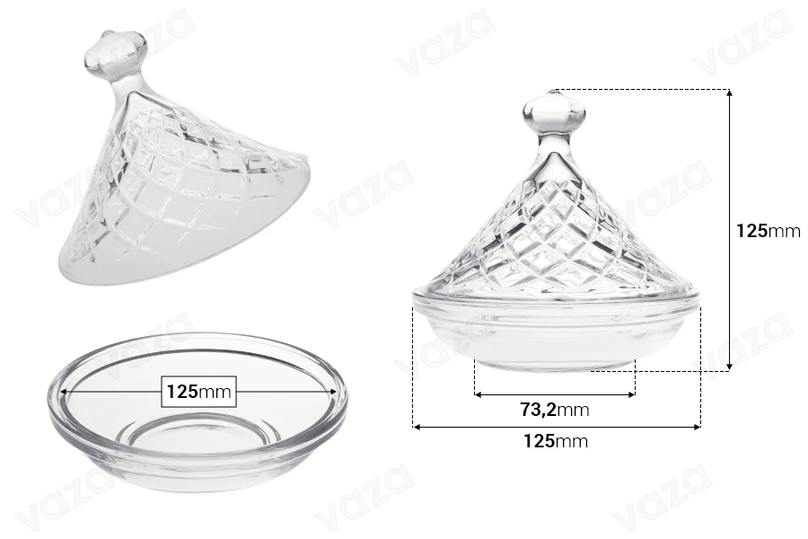 Decorative glass candy jar with lid - 125x125 mm-image_dimensions