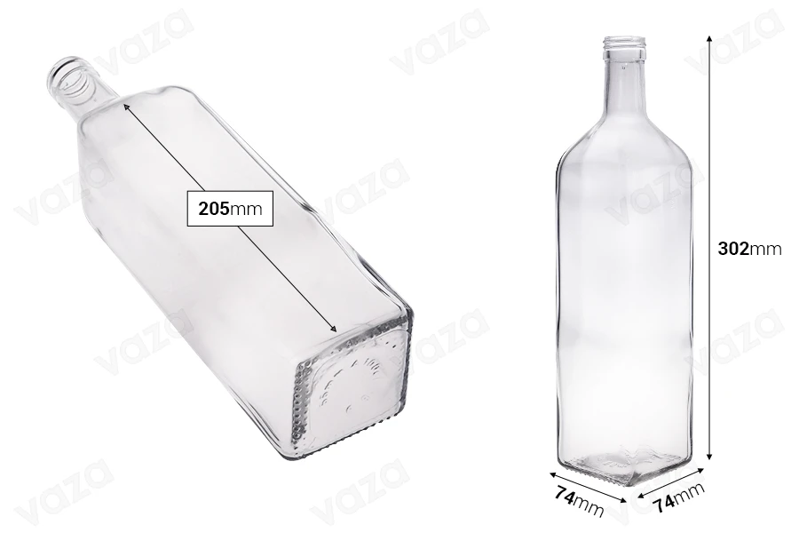 Γυάλινο μπουκάλι 1000 ml διάφανο Marasca με στόμιο PP 31.5 - 20 τμχ-εικόνα_διαστάσεις