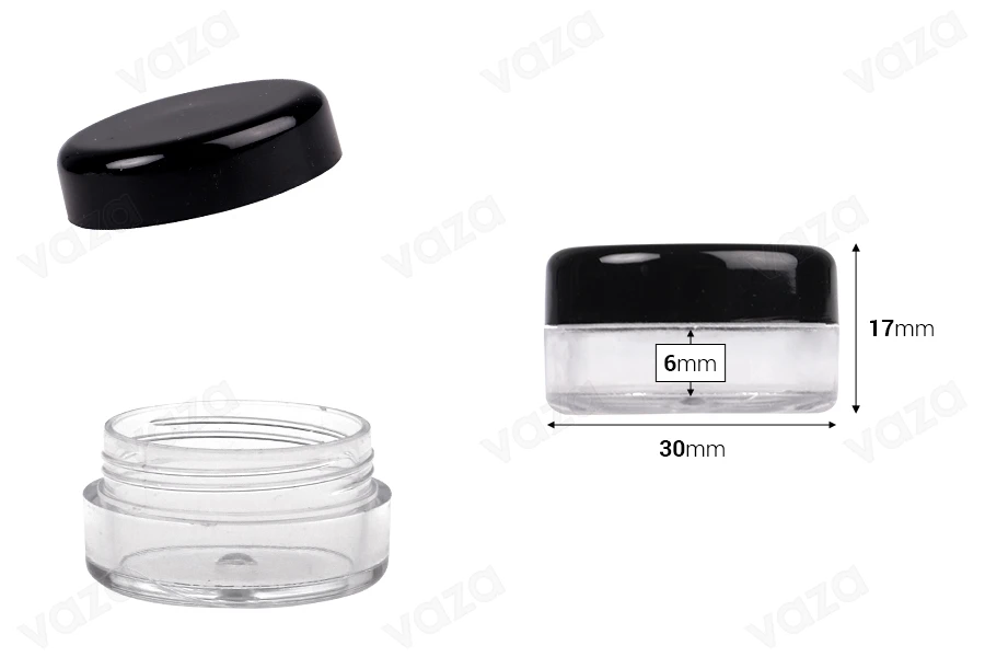 Transparent acrylic 5ml cream jar with black cap-image_dimensions