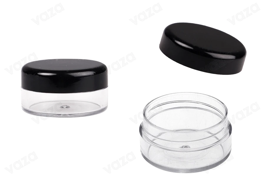 Vasetto trasparente per crema 10 ml SAN con tappo nero-immagine_prodotto