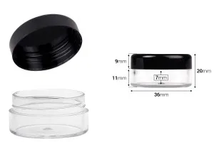 Διάφανο βάζο για κρέμα 10 ml SAN  με μαύρο καπάκι-2