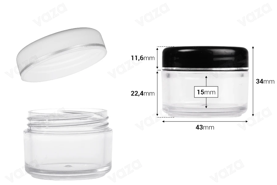Kavanoz akrilik 20 ml me shirit argjendi në kapak - 12 copë Kavanoz akrilik 20 ml me shirit argjendi në kapak - 12 copë-εικόνα_διαστάσεις