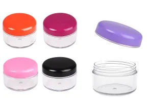 Βάζο ακρυλικό 50 ml με καπάκι σε διάφορα χρώματα και ασημί ρίγα σε συσκευασία 12 τεμαχίων