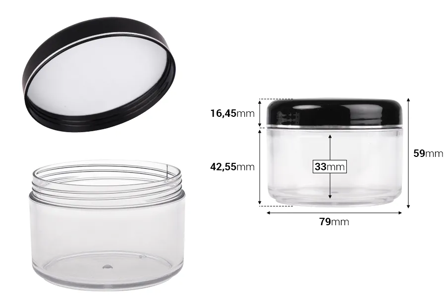 Βάζο ακρυλικό 200 ml με μαύρο καπάκι και ασημί ρίγα Βάζο ακρυλικό 200 ml με μαύρο καπάκι και ασημί ρίγα