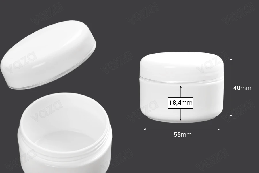 Βαζάκι 50 ml ακρυλικό λευκό με καπάκι - 12 τμχ-εικόνα_διαστάσεις