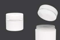 Βάζο πλαστικό λευκό ΜΑΤ 50ml με ασημί ρίγα και εσωτερικό liner στο καπάκι - 12 τμχ