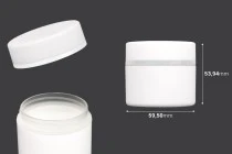Βάζο πλαστικό λευκό ΜΑΤ 50ml με ασημί ρίγα και εσωτερικό liner στο καπάκι - 12 τμχ