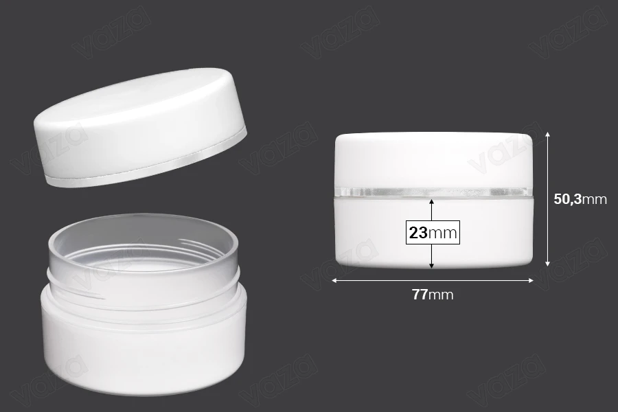 Πλαστικό βάζο λευκό ΜΑΤ 100ml με εσωτερικό liner στο καπάκι - 6 τμχ Πλαστικό βάζο λευκό ΜΑΤ 100ml με εσωτερικό liner στο καπάκι - 6 τμχ-εικόνα_διαστάσεις