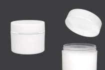 Βάζο πλαστικό λευκό ΜΑΤ 250ml με ασημί ρίγα και εσωτερικό liner στο καπάκι - 6 τμχ