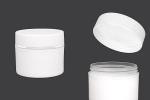 Barattolo di plastica bianca opaca da 250 ml con striscia argentata e rivestimento interno sul coperchio - 6 pz-1