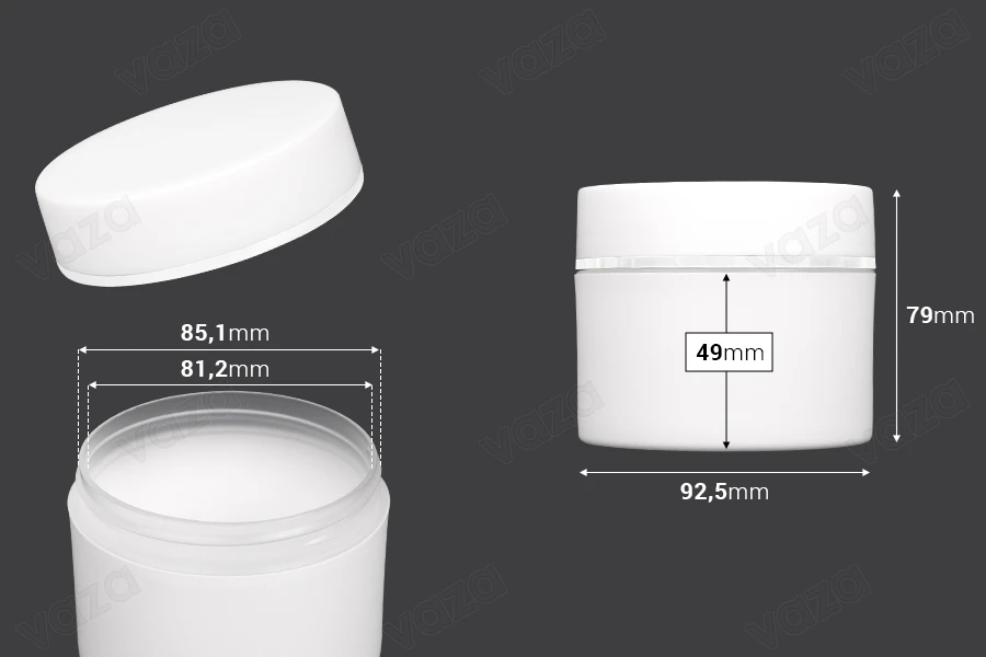 Kavanoz plastik i bardhë mat 250 ml me shirit argjendi dhe tapë të brendshme në kapak - 6 copë    -imazh_dimensione