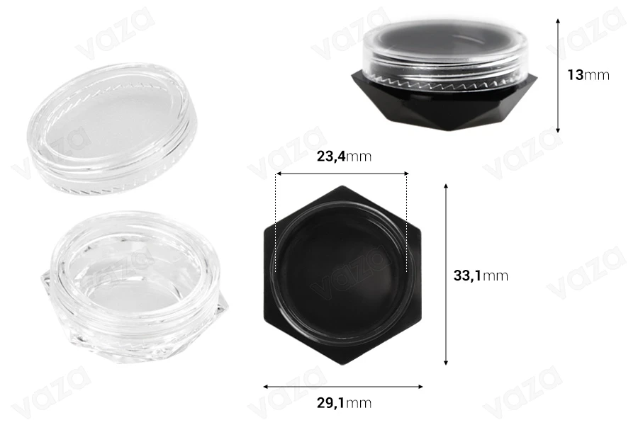 Acryl Cremedose 3ml polygon mit transparentem Deckel -12 Stücke-εικόνα_διαστάσεις