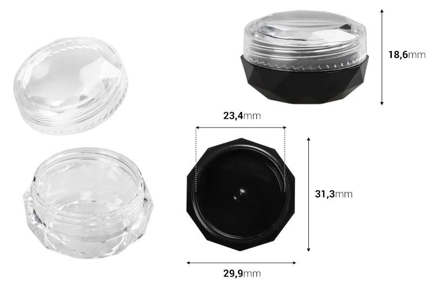 5ml acrylic polygon jar with transparent cap - 12 pcs