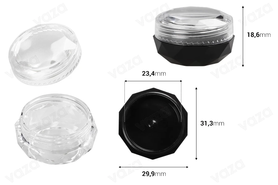Βαζάκι 5 ml ακρυλικό, πολύγωνο με διάφανο καπάκι - 12 τμχ-εικόνα_διαστάσεις