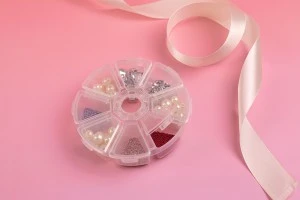 Trousse ronde en plastique à 8 places pour les paillettes et les produits cosmétiques-3