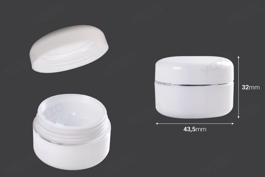 Pot en plastique de 10ml à double fond avec bande argentée, joint et couvercle - 12 pcs Pot en plastique de 10ml à double fond avec bande argentée, joint et couvercle - 12 pcs-εικόνα_διαστάσεις